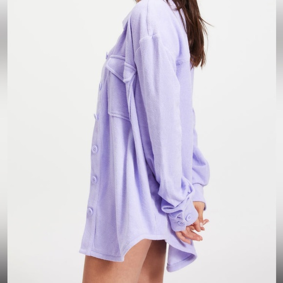 GOOD AMERICAN Oversized Shacket Terry Lavender Purple Big Button Collar OSFM - Picture 4 of 11